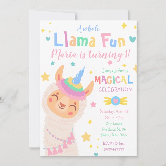 Llama Unicorn Anniversaire Invitation Magique (Devant)