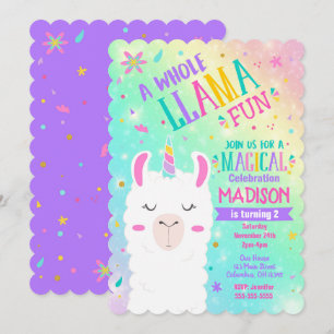 Llama Unicorn Anniversaire Invitation Magique
