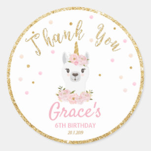 Llama Unicorn Merci Sticker Parti Étiquette Favor