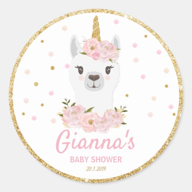 Llama Unicorn Merci Sticker Parti Étiquette Favori (Devant)