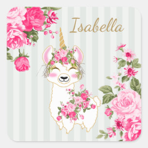 Llama Unicorn - Sticker Carré rose