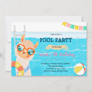Llama unicorne piscine anniversaire invitation