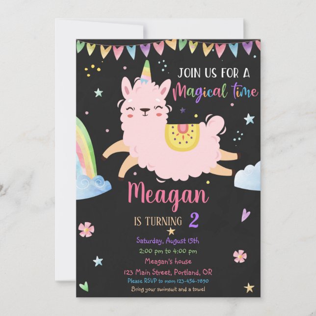 Llamacorn anniversaire invitation Anniversaire mag (Devant)