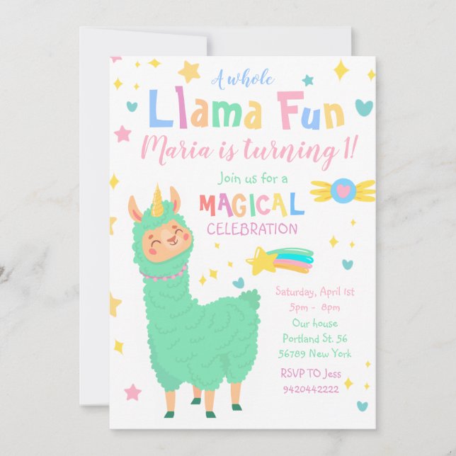Llamacorn Magique Llama Invitation anniversaire (Devant)