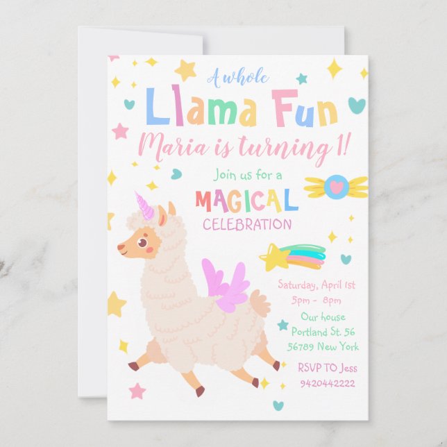 Llamacorn Magique Unicorn Invitation Anniversaire (Devant)