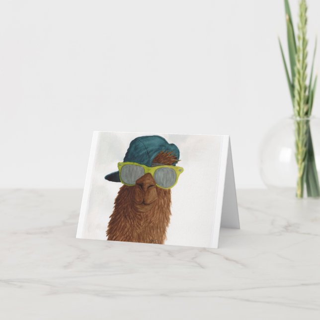 Llamas à Shades : Carte de voeux de juin 4"x5.6" (Devant)