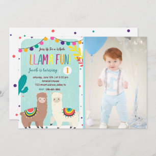 Llamas Blue Birthday Invitation avec photo