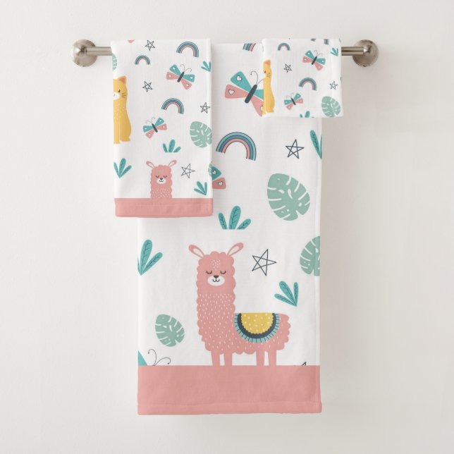 Llamas Chats Alapaca Pink Trim Animaux Boho Girly (En situation)