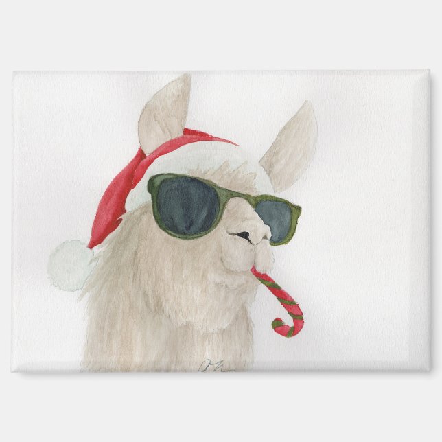 Llamas dans les tons : décembre Magnet 3,5 po x 2, (Recto)
