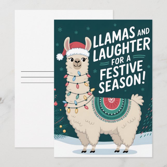 Llamas Et Saison Festive - Carte de Noël (Devant / Derrière)
