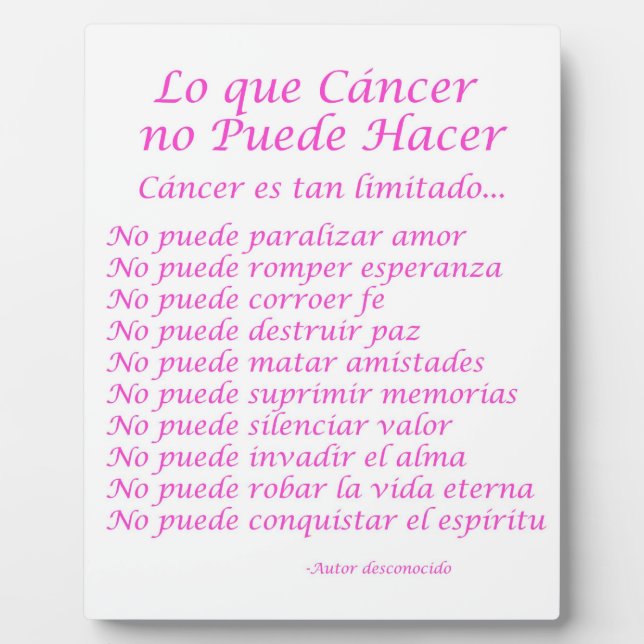 Lo que Cancer no Puede Hacer Poem Plaque (Devant)