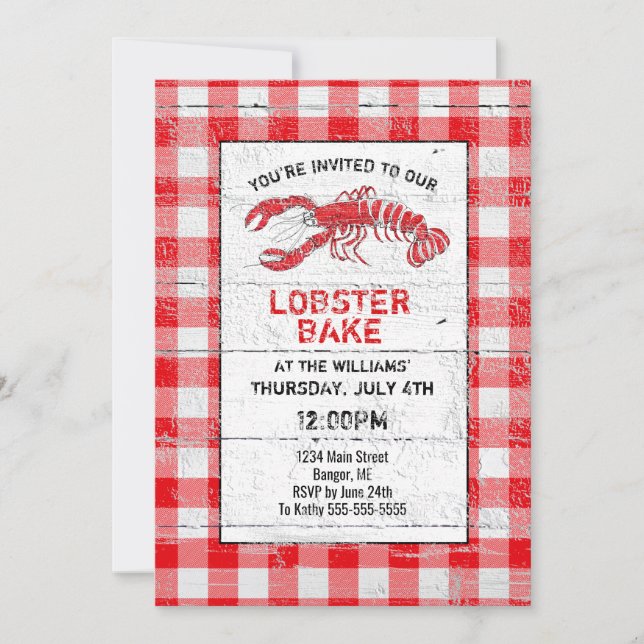 Lobster Bake Rustic Red Buffalo Plaid Invitation (Devant)