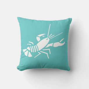 LOBSTER BLANC sur oreiller bleu sarcelle