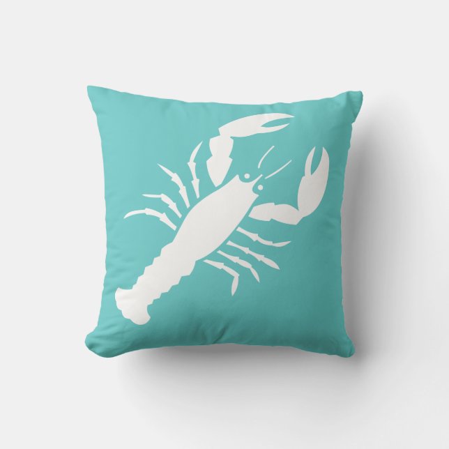 LOBSTER WHITE sur coussin bleu turquoise (Recto)