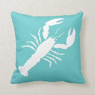 LOBSTER WHITE sur coussin bleu turquoise