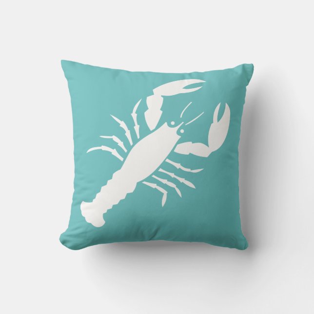 LOBSTER WHITE sur coussin bleu turquoise (Recto)