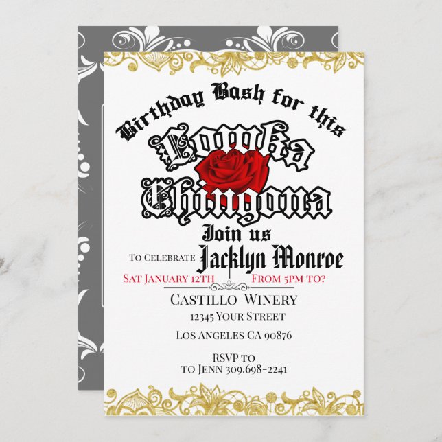 Loca Chingona Chola Invitation à la fête d'anniver (Devant / Derrière)