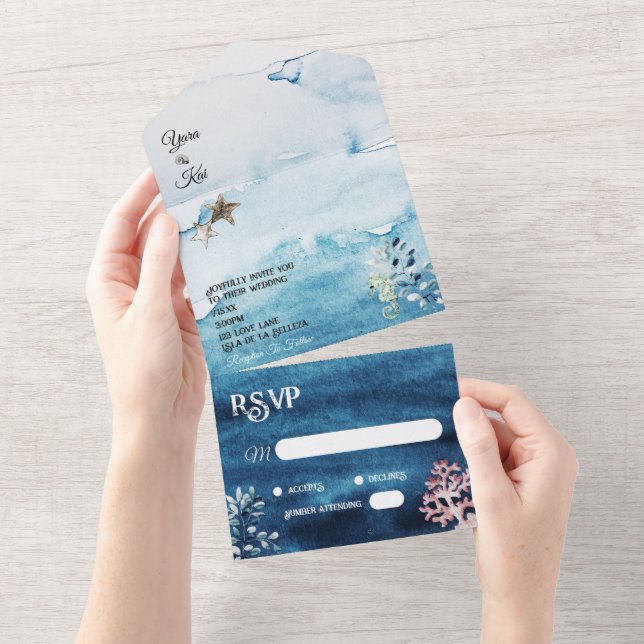 L'océan rustique tout en un mariage Invitation (Déchirure)