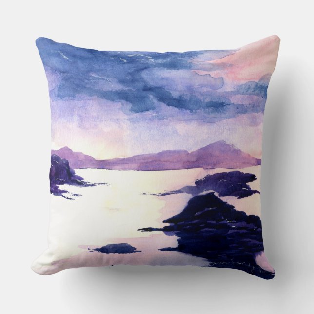 Loch Lomond Purple Aquarelle Coussin Paysage (Recto)