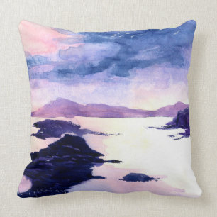 Loch Lomond Purple Aquarelle Coussin Paysage