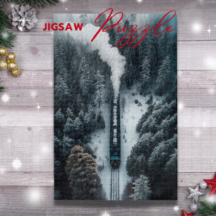 Locomotive à vapeur de neige sur viaduc puzzle nat