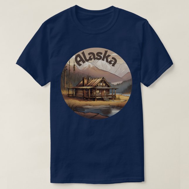 Log cabine dans les montagnes de l'Alaska TShirt (Design devant)