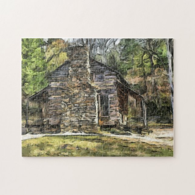 LOG CABINE WATERCOLOR ART jigsaw Puzzle (Horizontal)