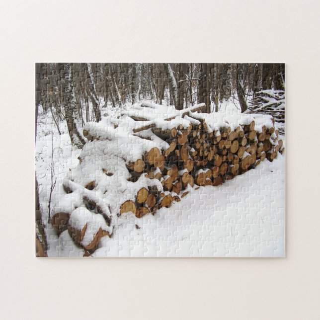 Log Pile in the Woods Photo Puzzle with Gift Box (Horizontal)