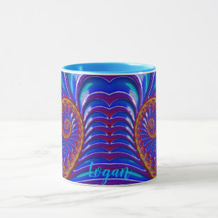 LOGAN ~ GLOSSY 3D Zany Blue Yellow Fractal ~ Mug