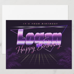 Logan Prénom lila retro Carte Anniversaire