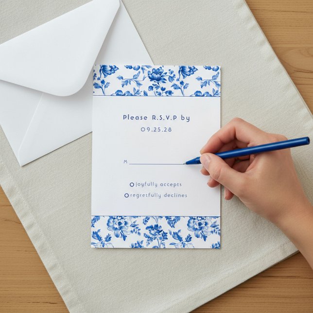 Logiciel vintage Blue Floral réponse arc rsvp (Vintage delftware Blue Floral arch response rsvp.)