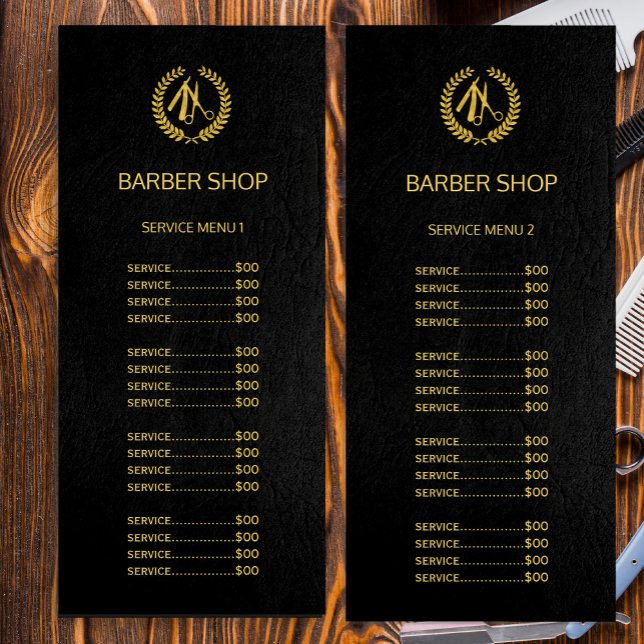 Logo barber shop or noir service menu (Créateur téléchargé)