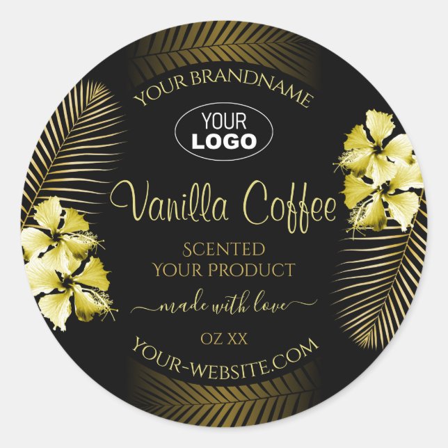 Logo Black Brown Étiquette Gold Hawaii Flowers (Devant)