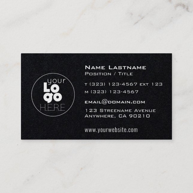 Logo blanc moderne + Cartes de visite noir masculi (Dos)
