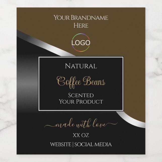 Logo Brown Black Wavy Silver Étiquettes de produit (Étiquettes simples)