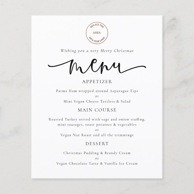 Logo Budget Script Corporate Christmas Party Menu (Devant)
