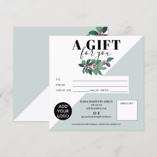 Logo cadeau carré vert fleuri d'hiver