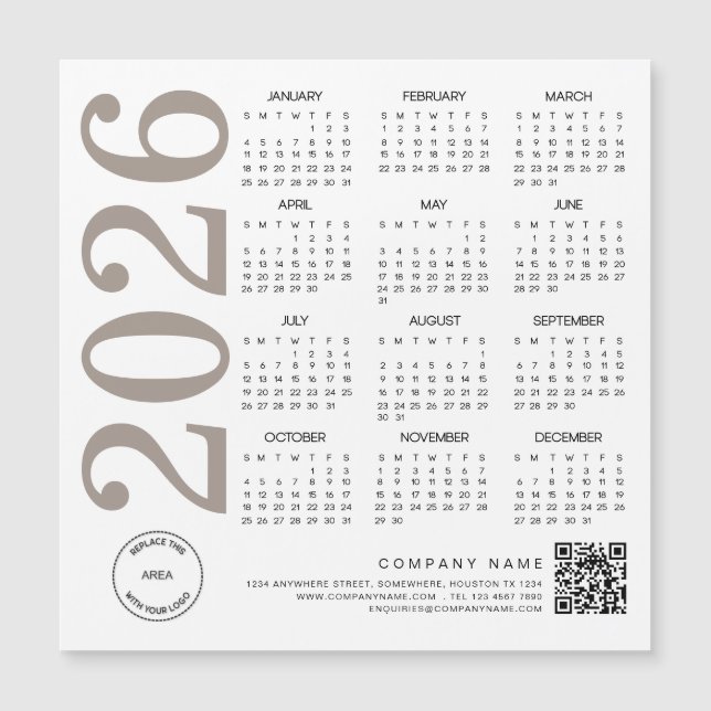 Logo Calendrier 2026 QR Code Taupe Neutre Entrepri (Devant)