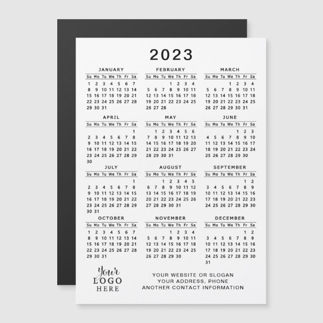 Logo Calendrier magnétique 2023 Blanc Noir Simple (Devant / Derrière)