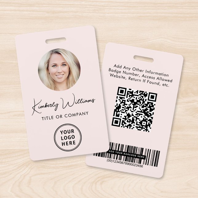 Logo Code barre QR Employé Pink Photo ID Badge (Créateur téléchargé)