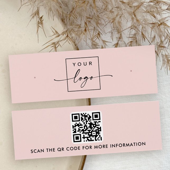 Logo code QR blush rose goujon d'oreille carte d'a (Logo QR code blush pink stud earring display card)