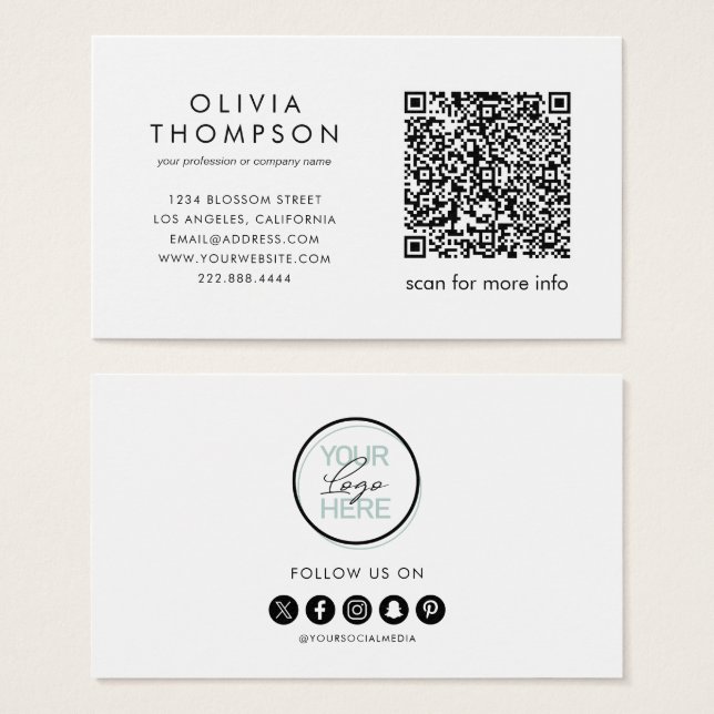 Logo Code QR Cartes de Visite Réseaux Sociaux (Devant & derrière)