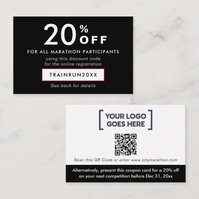 Logo de bon de réduction moderne noir et blanc QR  (Devant / Derrière)