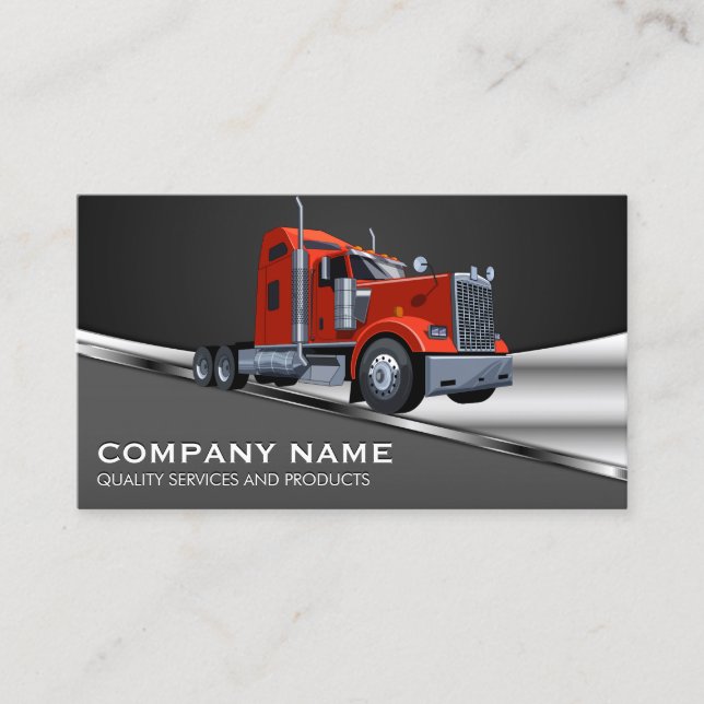 Logo de camion semi-rouge | Carte de visite métall (Devant)