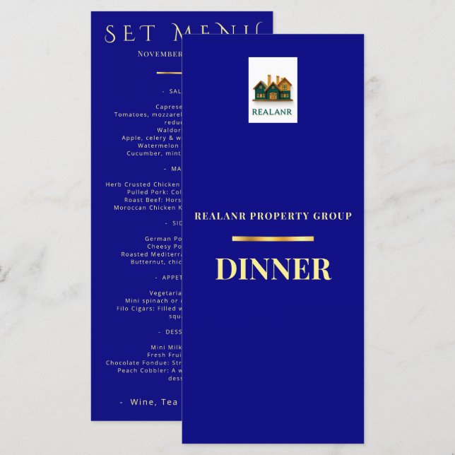 Logo de carte de menu de dîner d'entreprise Élégan (Devant / Derrière)