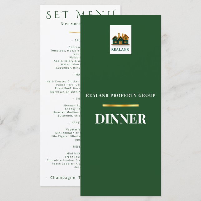 Logo de carte de menu de dîner d'entreprise Élégan (Devant / Derrière)