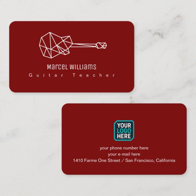 Logo de carte de visite rouge pour musicien et gui (Devant / Derrière)