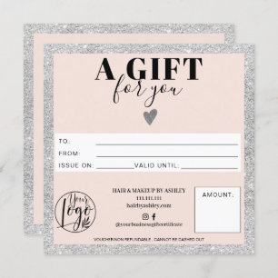 Logo de certificat cadeau carré rose vif en argent