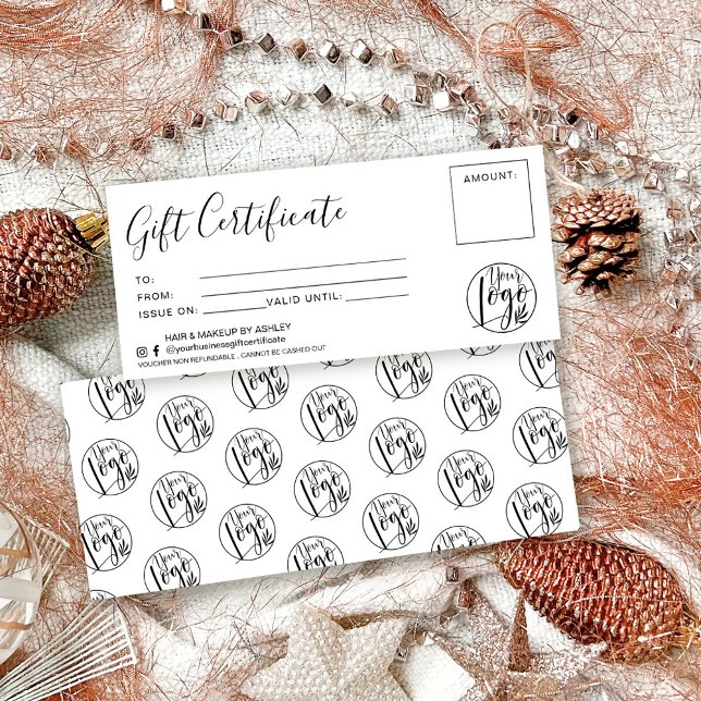 Logo de certificat cadeau minimaliste noir et blan (Créateur téléchargé)