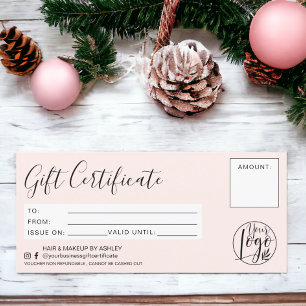 Logo de certificat cadeau minimaliste rose pâle